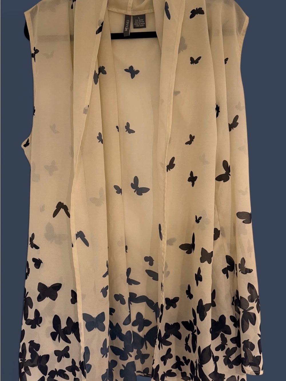 ANU Butterfly Print Open Front Sleeveless Cardigan Vest. Size L